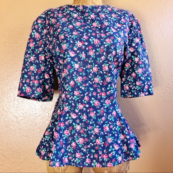 Vintage 80s Handmade Ditsy Floral Peplum Blouse - Picture 3 of 7
